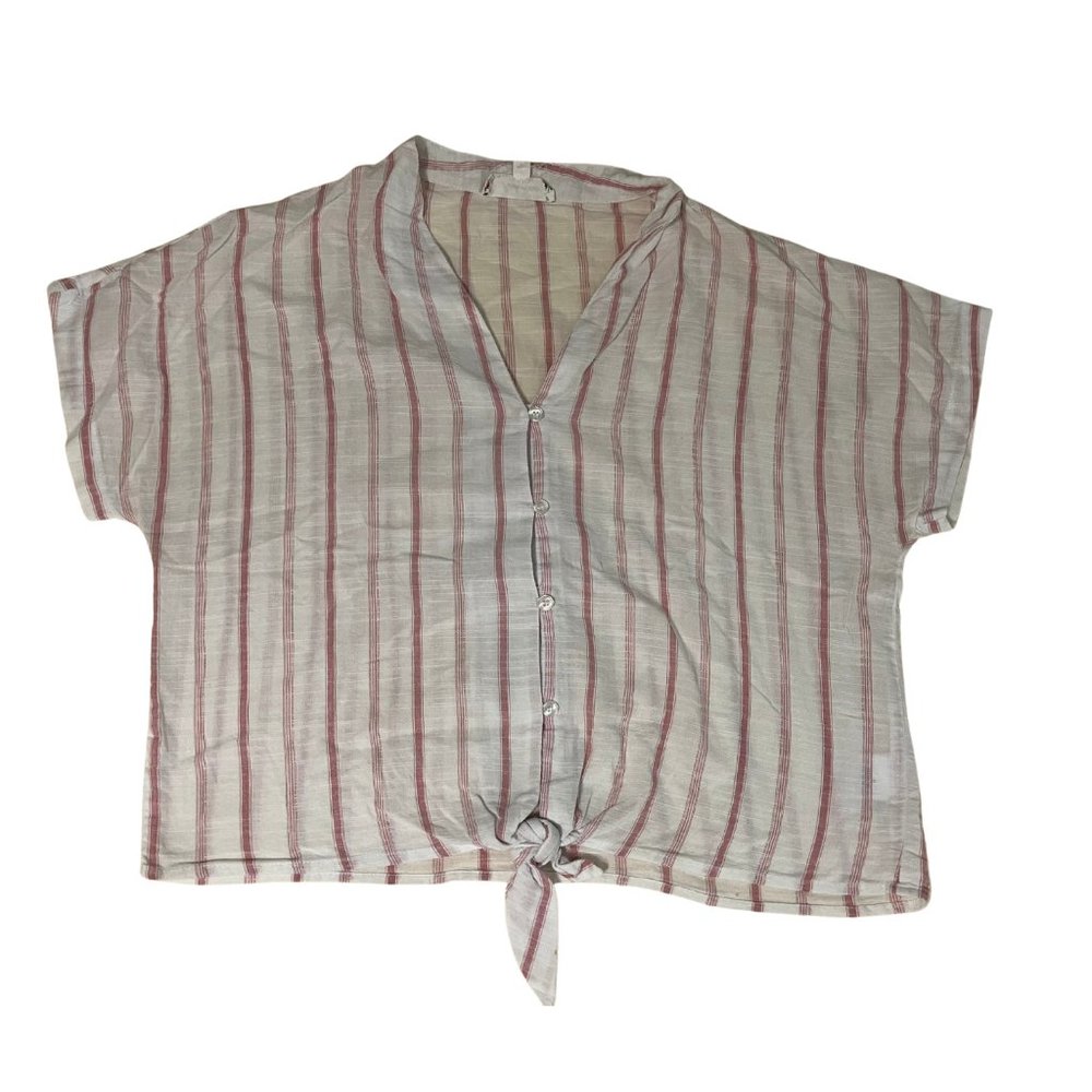 Pink Rose Linen Blend Button Up Tied Shirt